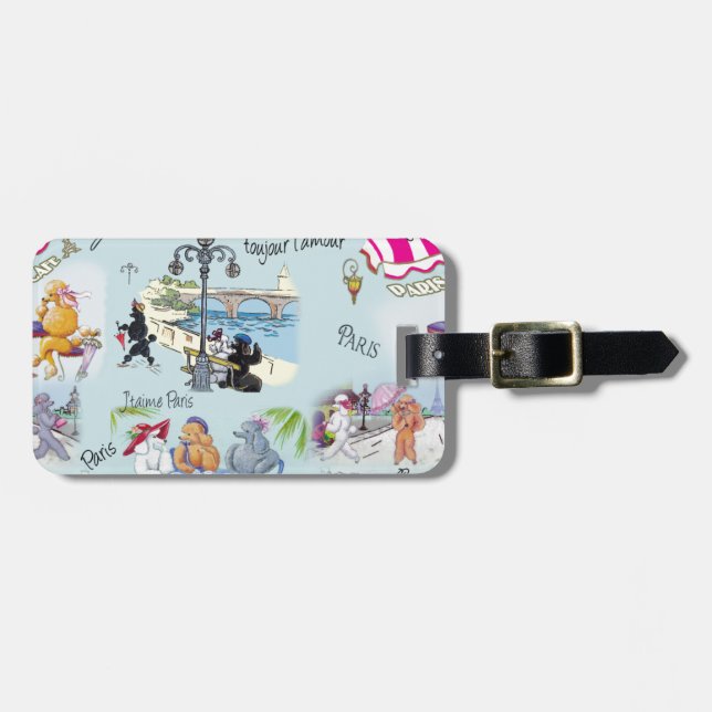 Retro Paris Poodle Collage Luggage Tag (Front Horizontal)