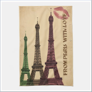 Retro Paris with Love Eifflel Tower Tea Towel