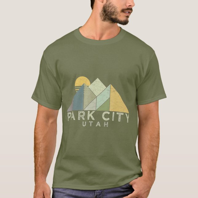 Retro Park City Utah  Distressed Hiking T-Shirt (Front)