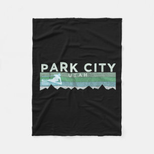 Retro Park City, Utah Distressed Skiing Fleece Blanket