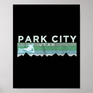 Retro Park City, Utah Distressed Skiing Poster