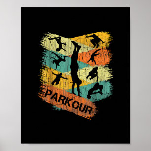 Retro Parkour for Boys Silhouette Vintage Free Run Poster