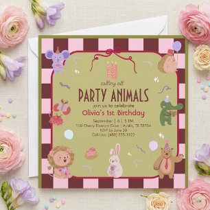 Retro Party Animals Safari Birthday Invitation