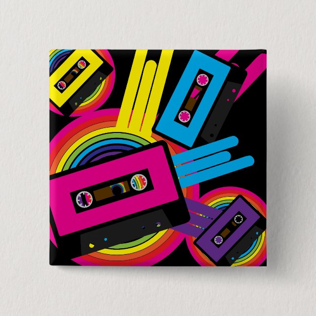 Retro Party Design 15 Cm Square Badge (Front)