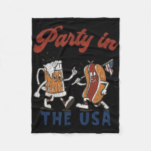 Retro Party In The Usa Beer Hot Dog Lover Funny 4t Fleece Blanket