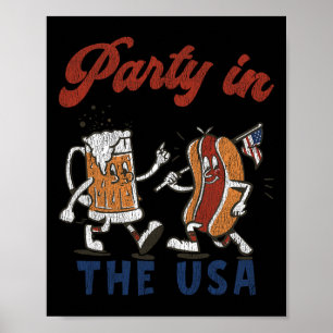 Retro Party In The Usa Beer Hot Dog Lover Funny 4t Poster
