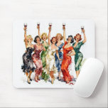 Retro Party Ladies with Red Wine Mouse Pad<br><div class="desc">A cheerful group of women in elegant party dresses is joyfully raising their glasses of red wine,  celebrating together at a festive gathering that captures a delightful retro vibe</div>