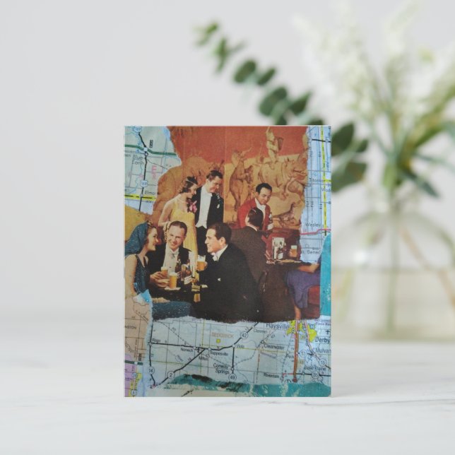 Retro Party Mixed Media Collage Postcard (Standing Front)