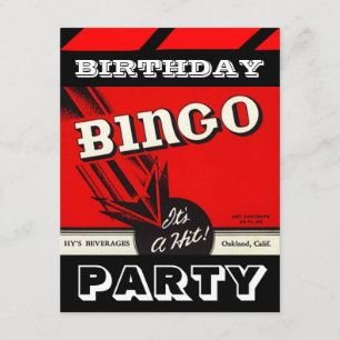 Retro Party Red Black White Bingo Invitations