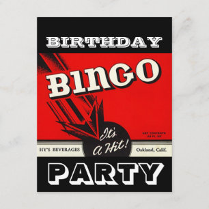 Retro Party Red Black White Bingo Invitations