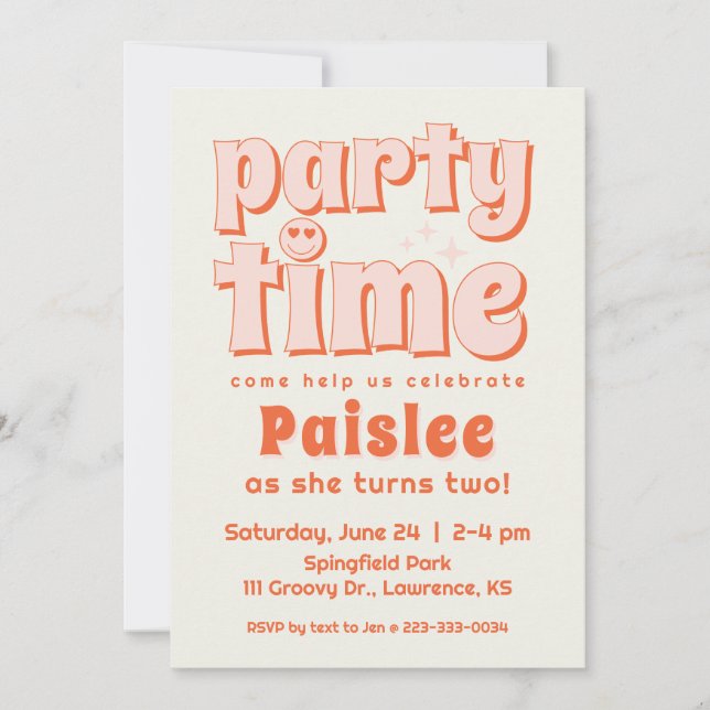 Retro Party Time First Birthday Invitation (Front)