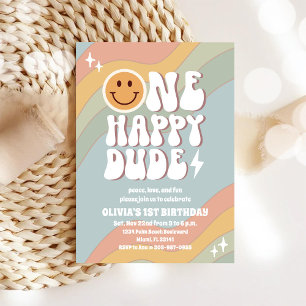 Retro Pastel 1st Birthday Invitation