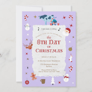 Retro Pastel 8th Day Christmas New Year's Day Xmas Invitation