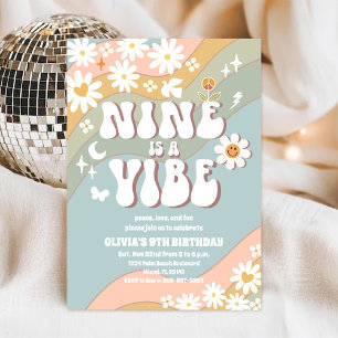 Retro Pastel 9th Birthday Invitation