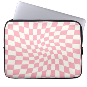 Retro Pastel Baby Pink Checks Warped Chequerboard  Laptop Sleeve
