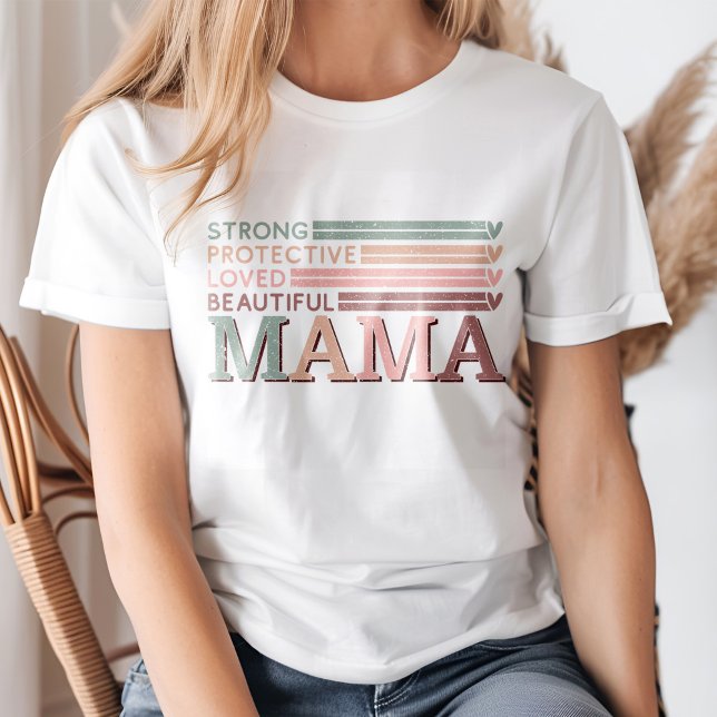 Retro Pastel Beautiful Mama Mum's Affirmation T-Shirt (Blond young woman wearing a Retro Pastel Beautiful Mama Mom's Affirmation T-Shirt.)