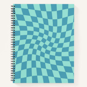 Retro Pastel Blue Checks Warped Chequered   Notebook
