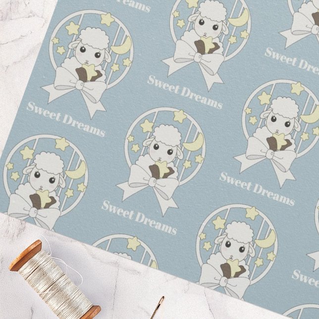 Retro Pastel Blue Cute Cartoon Lamb Fabric (Creator Uploaded)