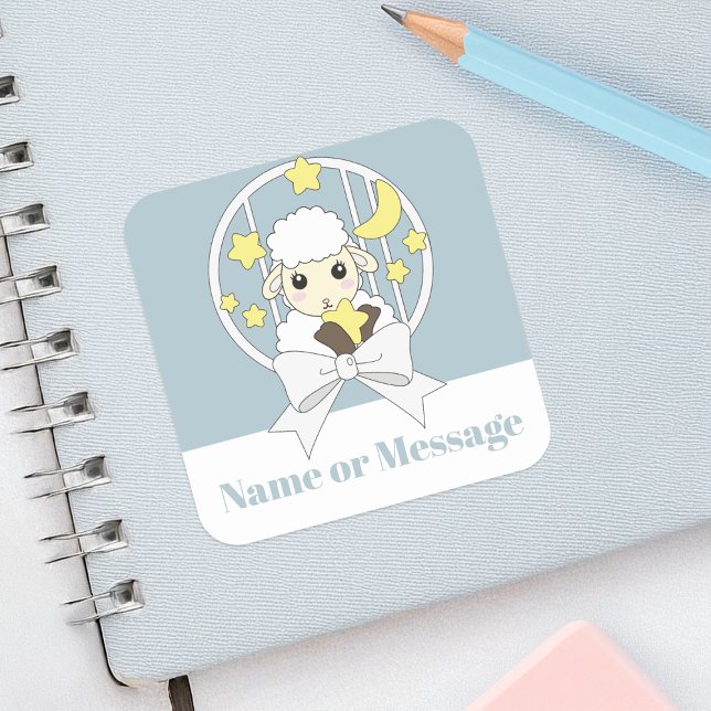 Retro Pastel Blue Cute Cartoon Lamb Square Sticker (Creator Uploaded)