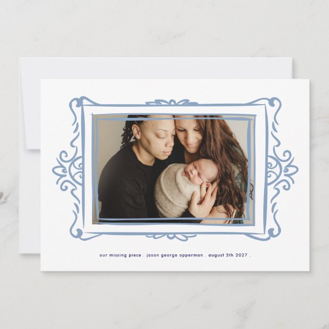 retro pastel blue modern photo frame Adoption Announcement (Front)