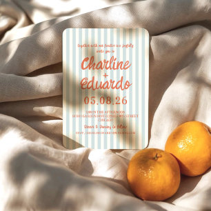 Retro Pastel Blue Striped Modern Vintage Wedding Invitation