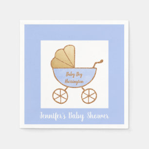 Retro Pastel Blue White Carriage Baby Boy Shower Napkin