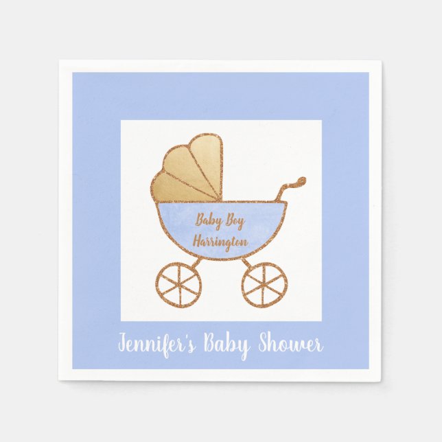 Retro Pastel Blue White Carriage Baby Boy Shower Napkin (Front)