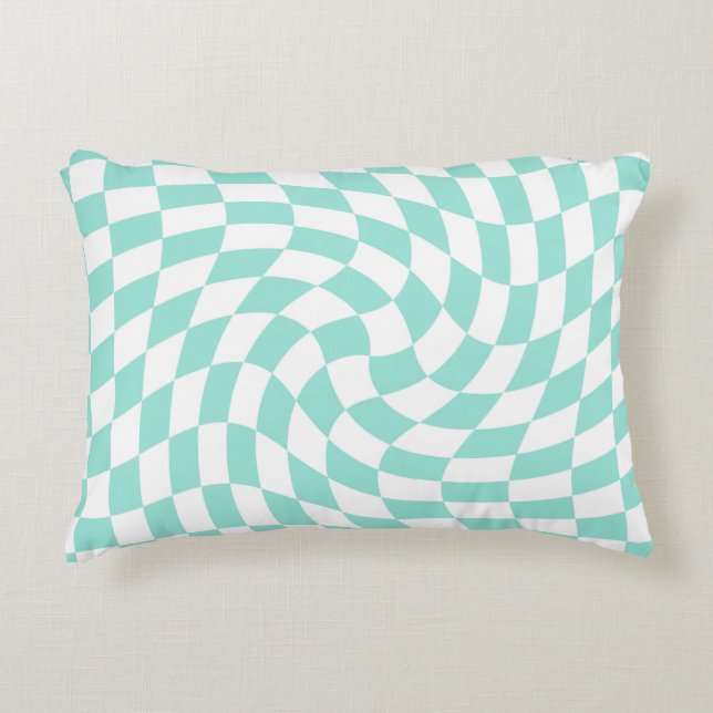 Retro Pastel Blue White Warped Check Chequered   Decorative Cushion (Front)
