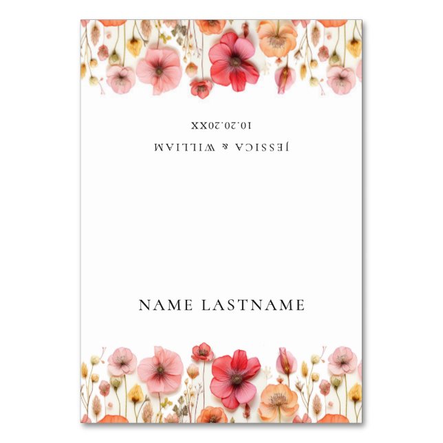 Retro Pastel Boho Wildflower Wedding Place Card (Front)