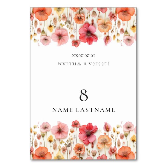 Retro Pastel Boho Wildflower Wedding Place Card (Front)