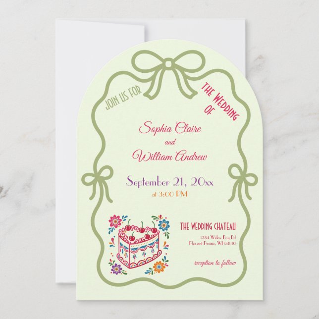 Retro Pastel Bow Modern Wedding Invitation (Front)
