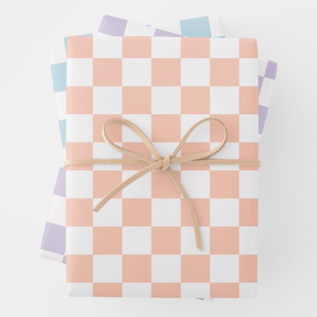 Retro Pastel Checkered Pattern Wrapping Paper Sheet (In situ)
