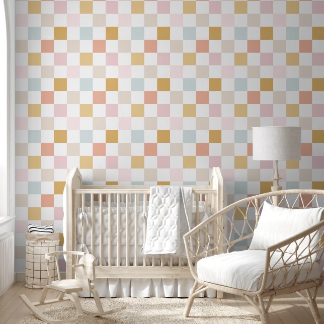 Retro Pastel Chequered Pattern Wallpaper (Kids)