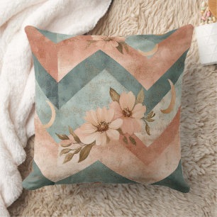 Retro Pastel Chevron with Flowers and Moons Cushion