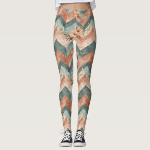 Retro Pastel Chevron with Flowers and Moons Leggings