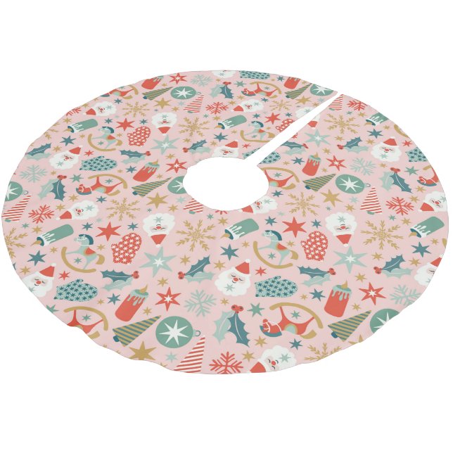 Retro Pastel Christmas  Brushed Polyester Tree Skirt (Angled)