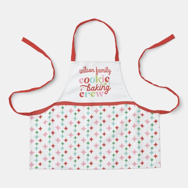 Retro Pastel Christmas Cookie Baking Crew | Family Apron (Front)