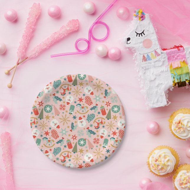 Retro Pastel Christmas  Paper Plate (Party)