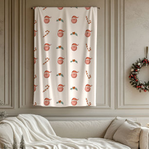 Retro Pastel Christmas Smile Emoticons Groovy 70th Fleece Blanket