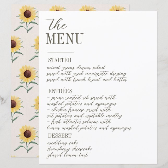 Retro Pastel Colour Daisy Wedding Menu (Front/Back)