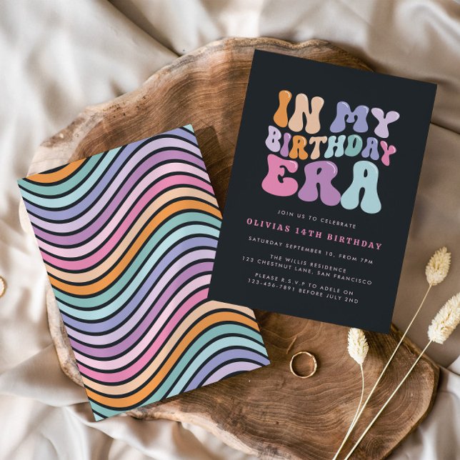 Retro pastel colourful modern birthday era  invitation (Creator Uploaded)