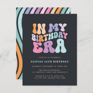 Retro pastel colourful modern birthday era  invitation postcard