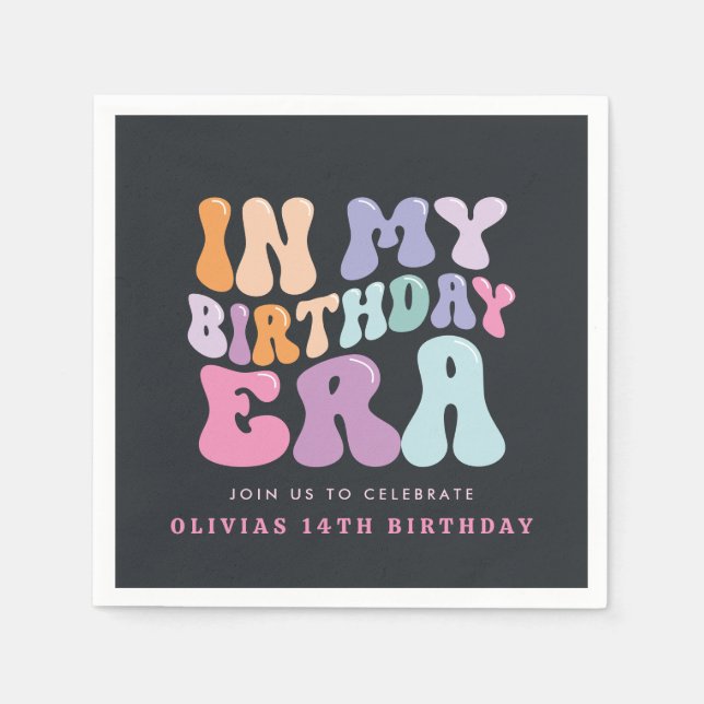 Retro pastel colourful modern birthday era  napkin (Front)