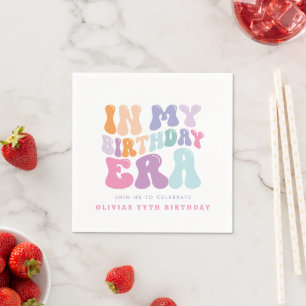 Retro pastel colourful modern birthday era napkin