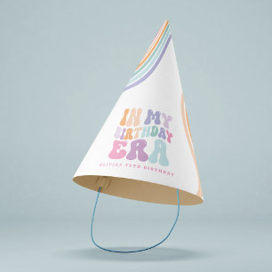 Retro pastel colourful modern birthday era party hat