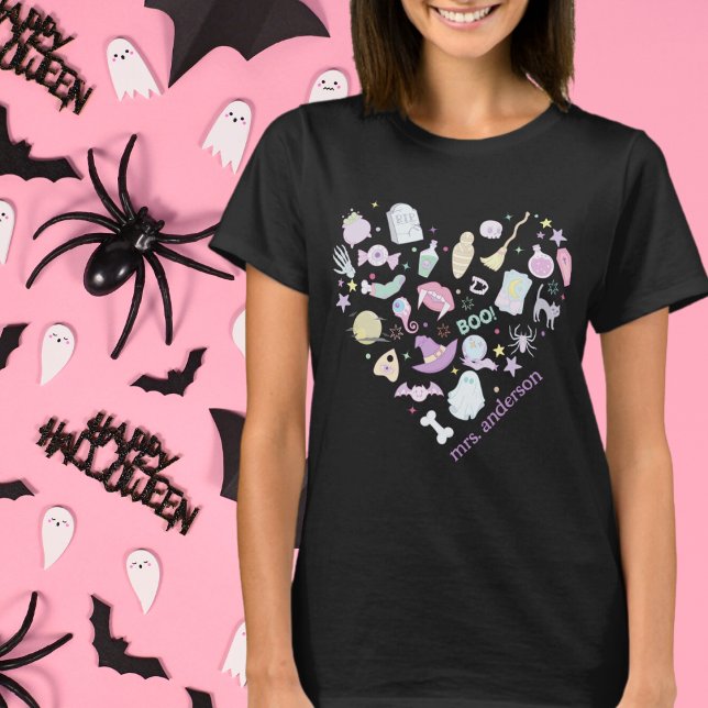 Retro Pastel Colours I Love Halloween Teacher T-Shirt (Creator Uploaded)