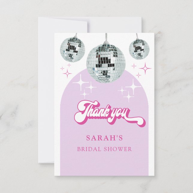 Retro Pastel Disco Groove Bridal Shower Thank You Card (Front)