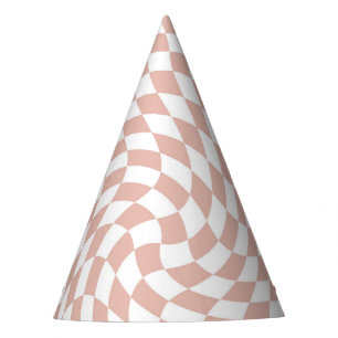 Retro Pastel Dusty Pink & White Chequered Party Hat