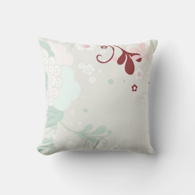 Retro Pastel Floral Design-Green and brown Cushion (Front)