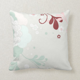 Retro Pastel Floral Design-Green and brown Cushion